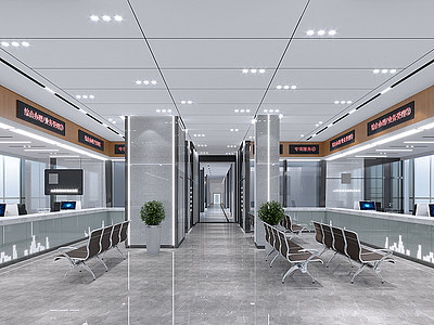 3d现代风格银行办事大厅模型