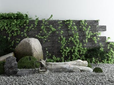 新中式庭院景观小品爬山虎模型3d模型