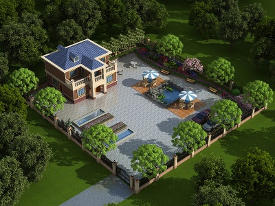 别墅庭院景观小品石桌水池模型3d模型