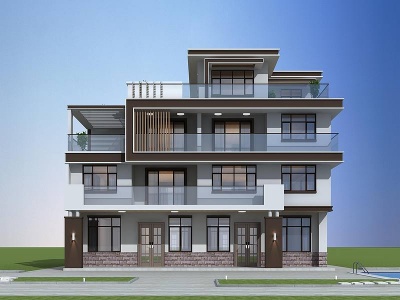 3d现代三层别墅住宅模型
