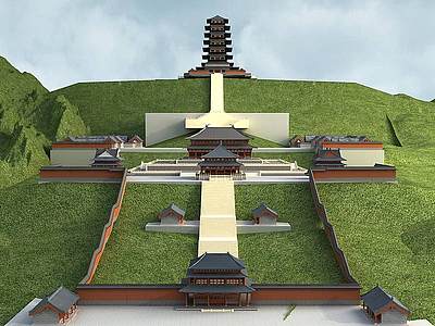 3d古建中式山中庙大殿模型