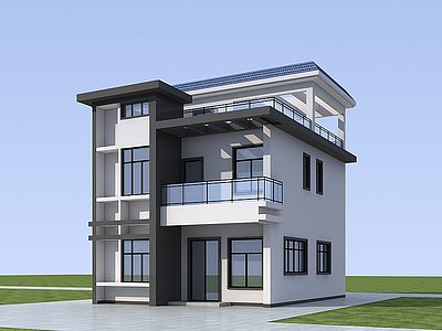 3d现代独栋别墅民房模型