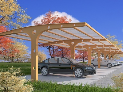 3d现代钢结构停车棚模型