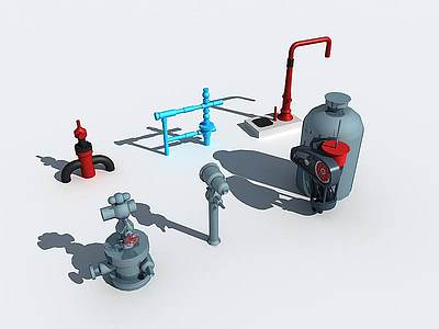 3d水泵上水鹤水井模型
