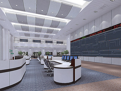 3d现代电力监控服务大厅模型