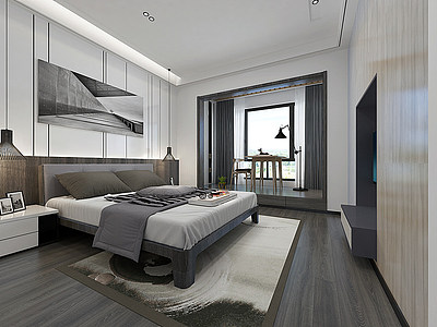 3d现代极简别墅客餐厅卧室模型
