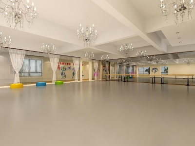 3d现代舞蹈室大厅过道模型