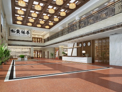 3d新中式大厅服务大厅休闲区模型