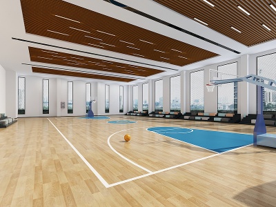 3d现代室内篮球场篮球框看台模型