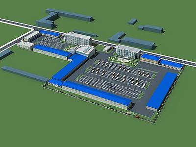 地面规划现代厂区办公车库3d模型