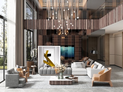 3d现代复式客厅沙发组合模型