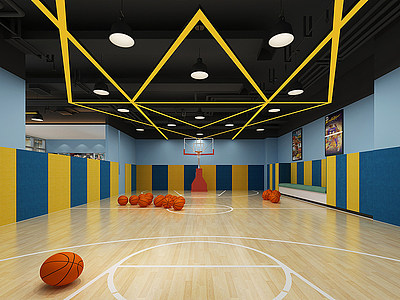 3d现代少儿篮球场篮球框模型
