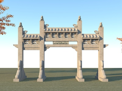 3d中式古建大门牌坊模型