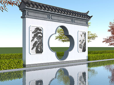 中式景观小品月洞门模型3d模型