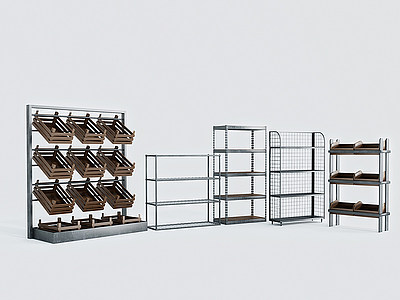 3d超市仓库展架货架组合模型