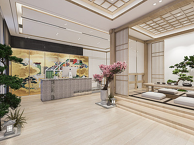3d日式美容院大厅模型