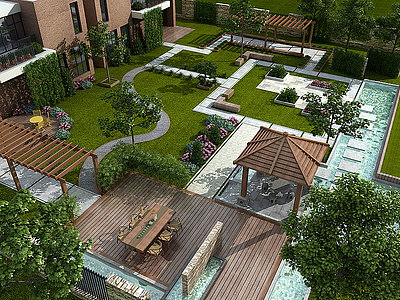 新中式花园模型3d模型