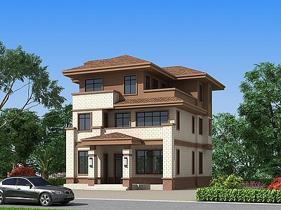 现代独栋别墅外观室外建筑模型3d模型