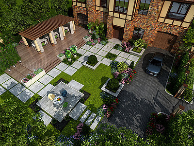 3d现代花园庭院模型