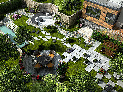 现代花园阳台庭院模型3d模型