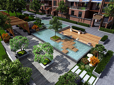 3d现代花园景观模型