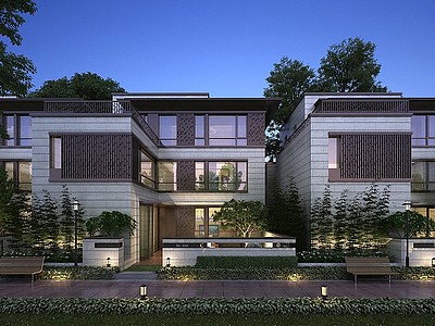 3d新中式风格双拼别墅模型