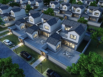 3d中式连排别墅模型