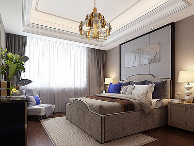 3d简欧式现代轻奢卧室模型