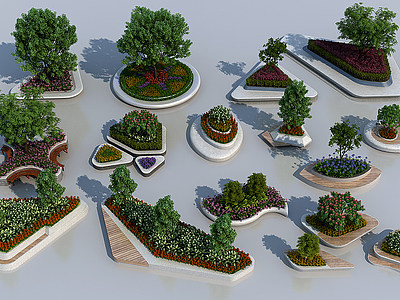 3d现代树池坐凳户外花坛花池模型