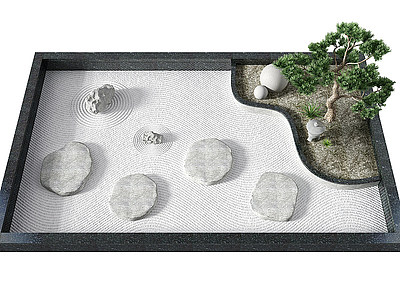 新中式石头松树景观小品模型3d模型