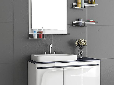 現代浴室柜洗手盆實木柜體模型3d模型