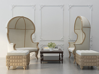古典欧式高靠背沙发茶几模型3d模型