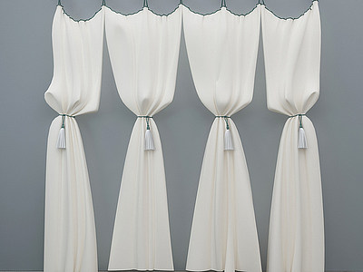 3d现代海风白色布艺窗帘模型