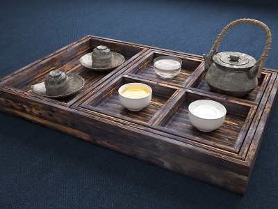 3d新中式茶具茶盘模型