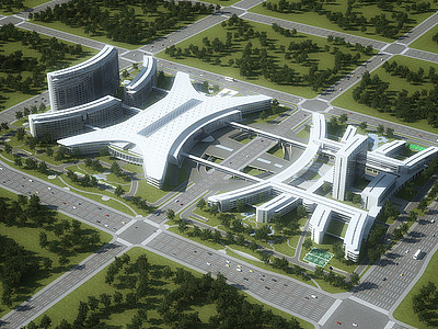 办公楼医院建筑鸟瞰规划模型3d模型
