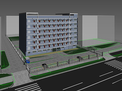 3d现代建筑外观小广场模型
