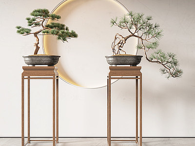 新中式盆栽模型