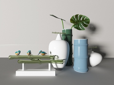 新中式竹节花瓶组合模型3d模型
