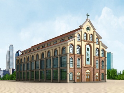 3d现代天主教堂模型