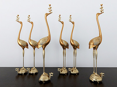 3d现代鸵鸟与花金属摆件组合模型