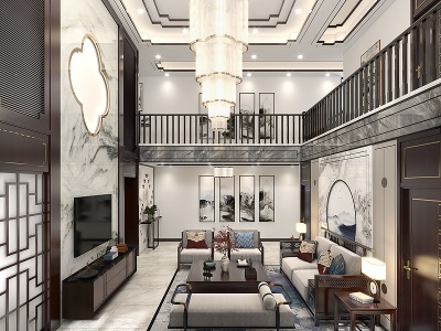 新中式别墅客厅模型3d模型
