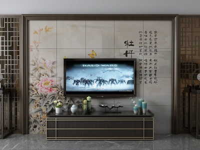 3d传统中式电视墙模型