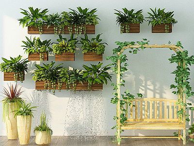 3d现代绿植盆栽吊椅组合模型