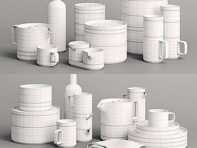 3d现代厨房餐具碗碟组合模型