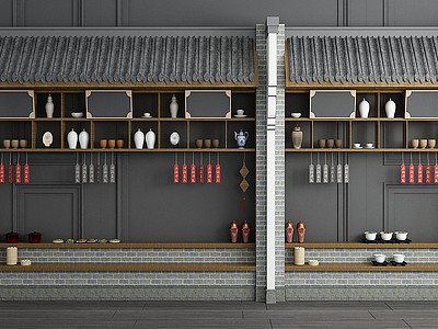 新中式餐馆点菜台传菜窗口模型3d模型