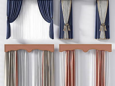 3d新中式窗帘布艺窗帘模型