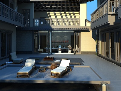 3d中式庭院室内室外景观模型
