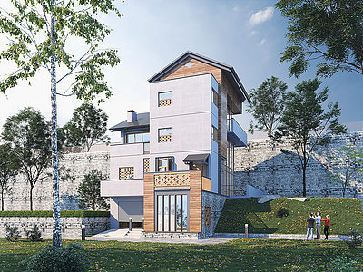 3d新中式独栋别墅模型