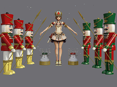 C4D玩具胡桃夾子士兵公主美女模型