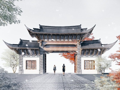 3d中式古建筑大门模型